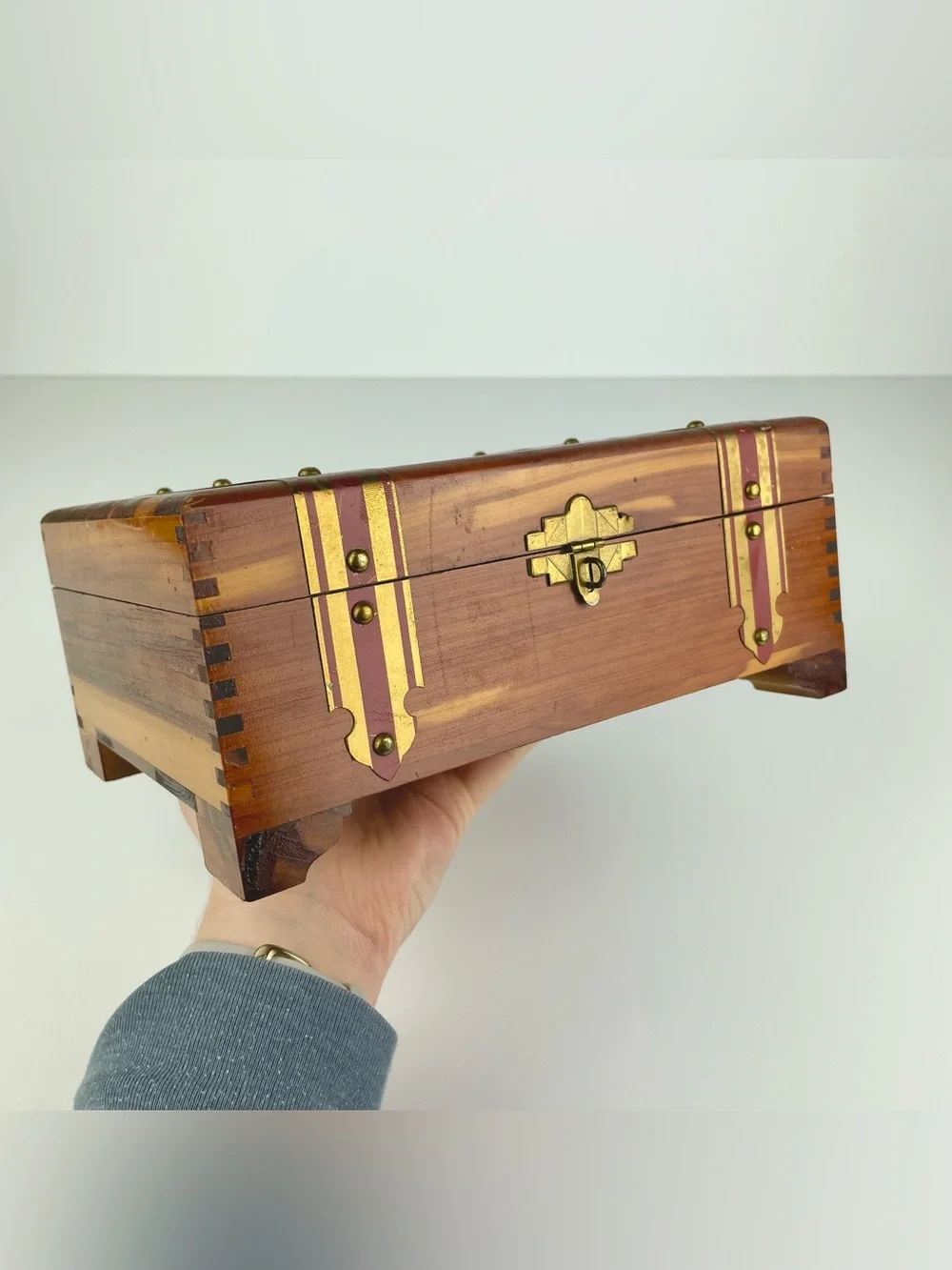 VTG Pilliod Swanton Ohio Wooden Cedar Jewelry Sewing Box Dovetailed Trinket